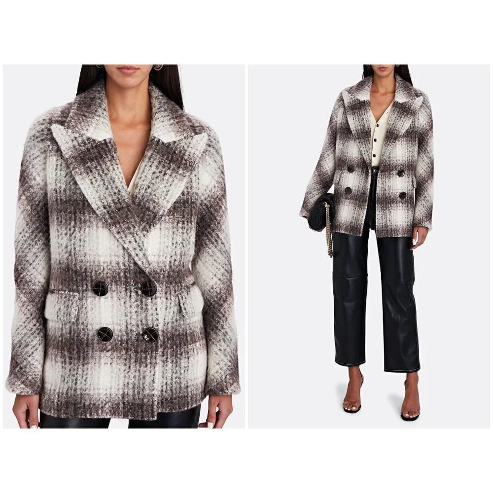 💕VERONICA BEARD💕 Deena Plaid Double-Breasted Dickey Coat ~ Bordeaux Large NWOT - Picture 9 of 16